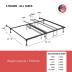 Black Steel Bed Frame, Keyhole Style, Twin/Full, 1-2 Person