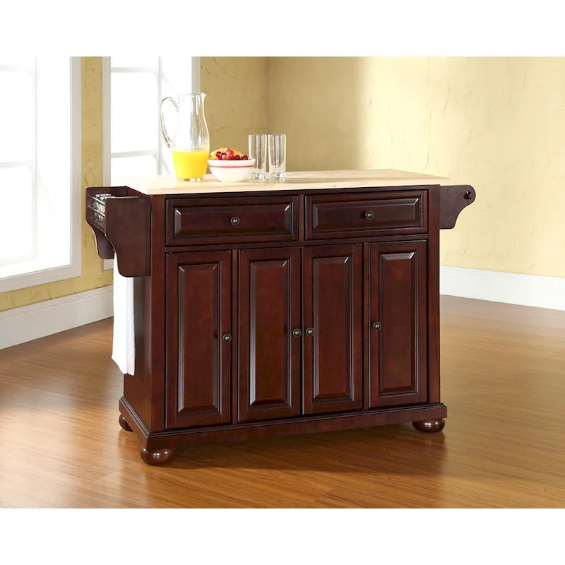 Mahogany Stationary Kitchen Island with Wood Top | 51.5"W x 18"D x 34"H