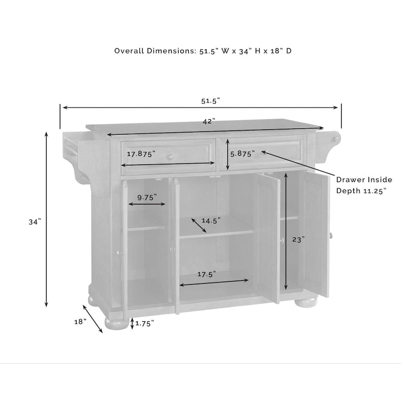 Mahogany Stationary Kitchen Island with Wood Top | 51.5"W x 18"D x 34"H