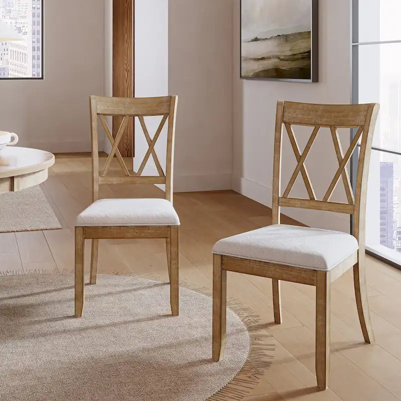 Natural Solid Wood Dining Chair, Cross-Back Farmhouse Style, Set of 2