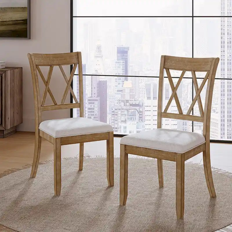 Natural Solid Wood Dining Chair, Cross-Back Farmhouse Style, Set of 2