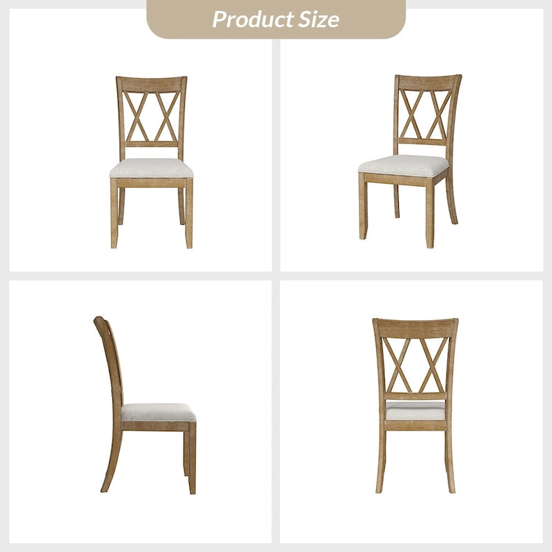 Natural Solid Wood Dining Chair, Cross-Back Farmhouse Style, Set of 2