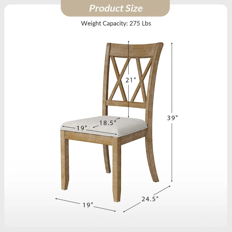 Natural Solid Wood Dining Chair, Cross-Back Farmhouse Style, Set of 2