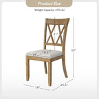 Natural Solid Wood Dining Chair, Cross-Back Farmhouse Style, Set of 2