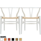 Set of 2 Modern Wood Dining Chair With Y Back Arm Armchair Hemp Seat For Home Restaurant Office