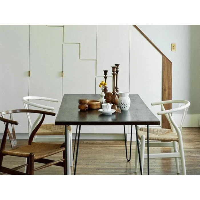 Set of 2 Modern Wood Dining Chair With Y Back Arm Armchair Hemp Seat For Home Restaurant Office