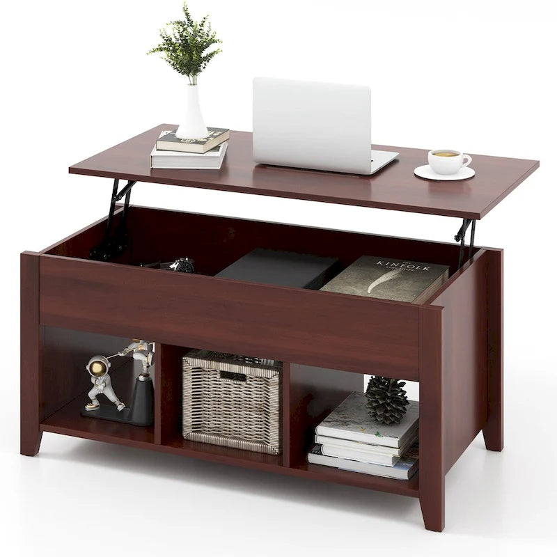 Brown Lift Top Coffee Table with Hidden Compartment, 1-Person