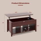 Brown Lift Top Coffee Table with Hidden Compartment, 1-Person