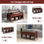 Brown Lift Top Coffee Table with Hidden Compartment, 1-Person