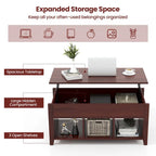 Brown Lift Top Coffee Table with Hidden Compartment, 1-Person