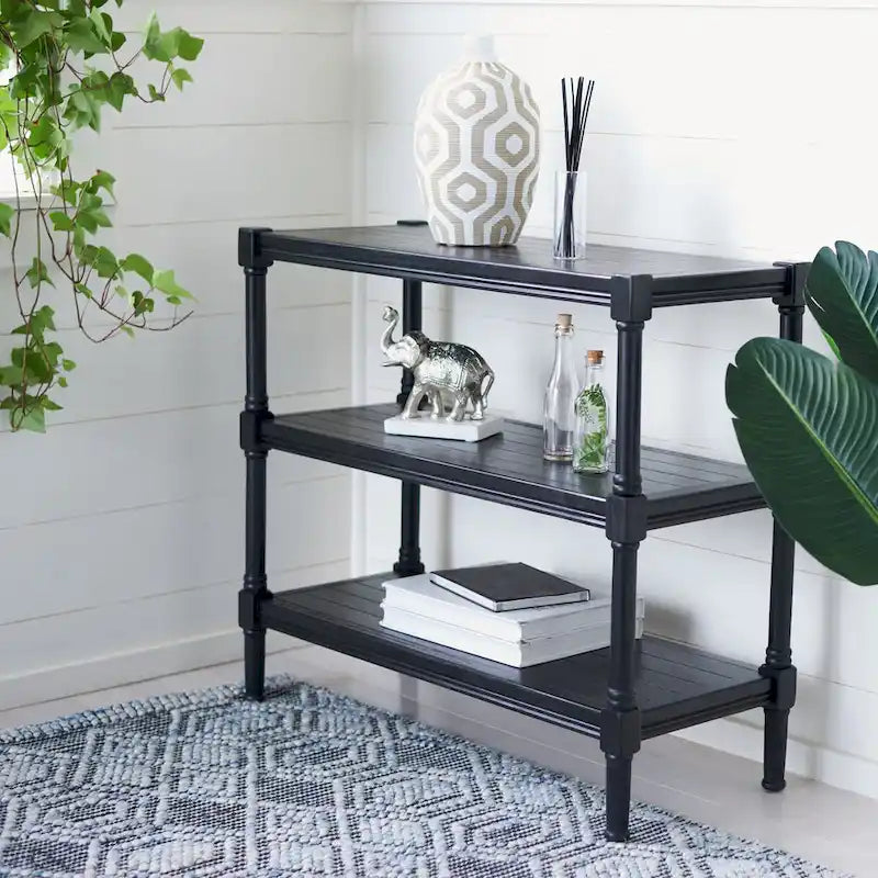 3-Shelf Console Table, Distressed White / Brown / Black, 1-Person Assembly