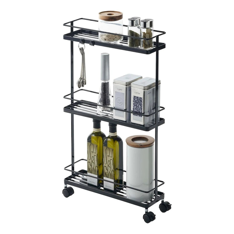 Black/White 4-Tier Rolling Storage Cart with Locking Wheels