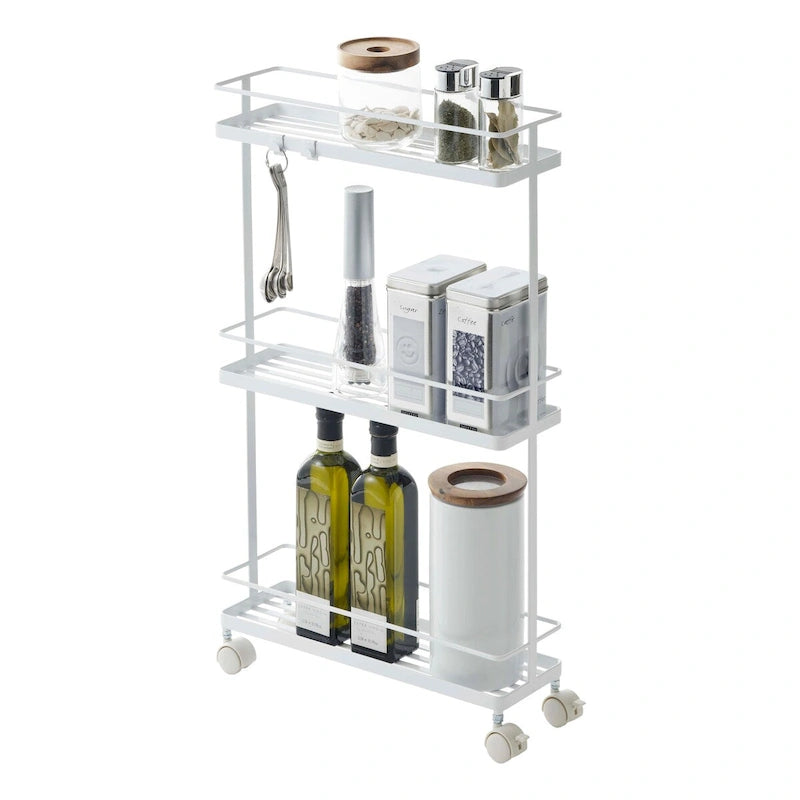 Black/White 4-Tier Rolling Storage Cart with Locking Wheels