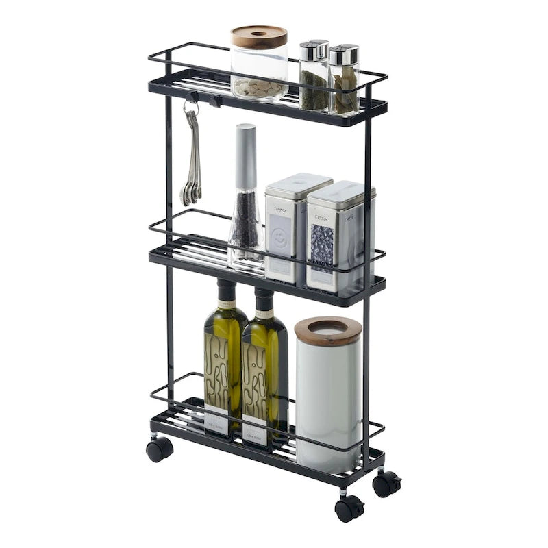 Black/White 4-Tier Rolling Storage Cart with Locking Wheels
