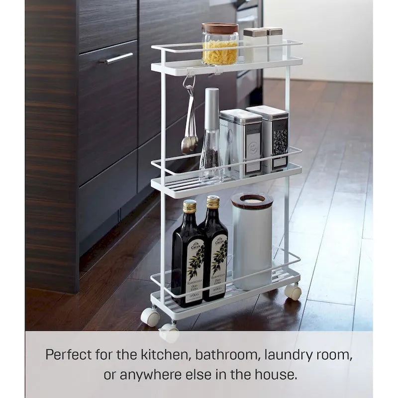 Black/White 4-Tier Rolling Storage Cart with Locking Wheels