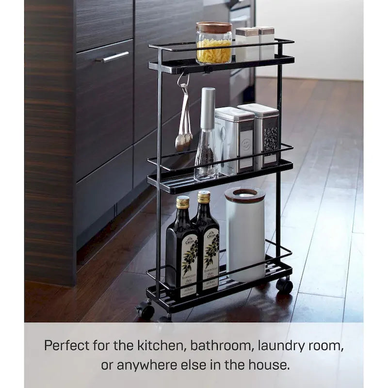 Black/White 4-Tier Rolling Storage Cart with Locking Wheels