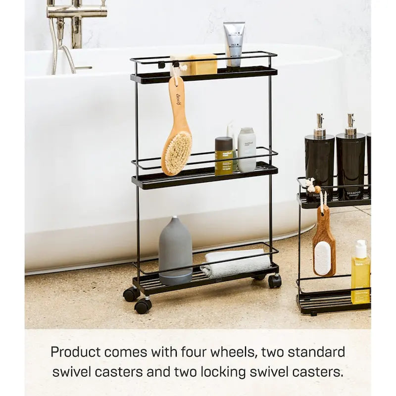 Black/White 4-Tier Rolling Storage Cart with Locking Wheels