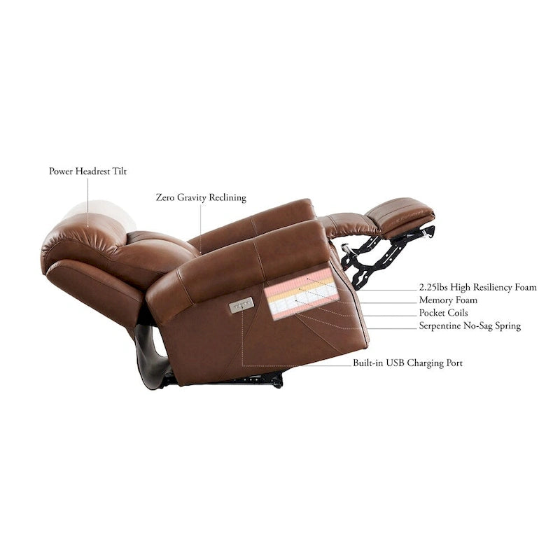 Pecan Brown / Bristol Cocoa Zero Gravity Power Recliner, 1-Seat, Top Grain Leather