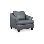 Metallic Gray Leather Accent Chair, Oversized Back Cushion, Single Seat