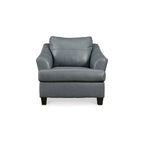 Metallic Gray Leather Accent Chair, Oversized Back Cushion, Single Seat