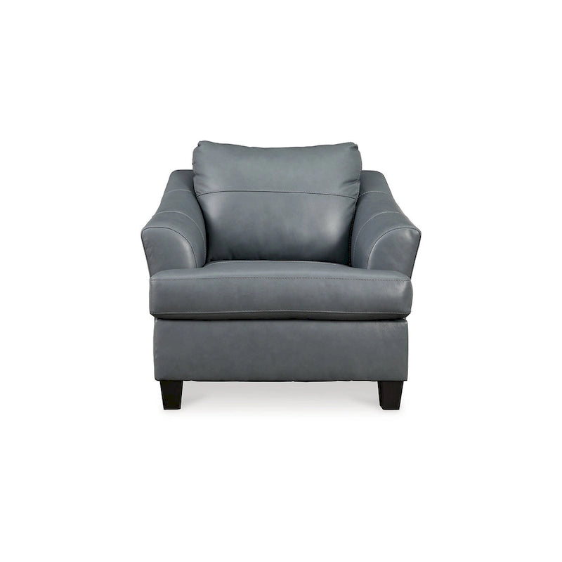 Metallic Gray Leather Accent Chair, Oversized Back Cushion, Single Seat