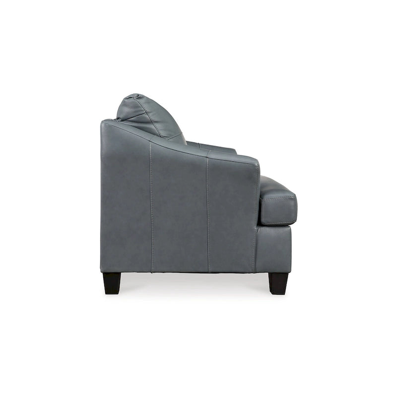 Metallic Gray Leather Accent Chair, Oversized Back Cushion, Single Seat
