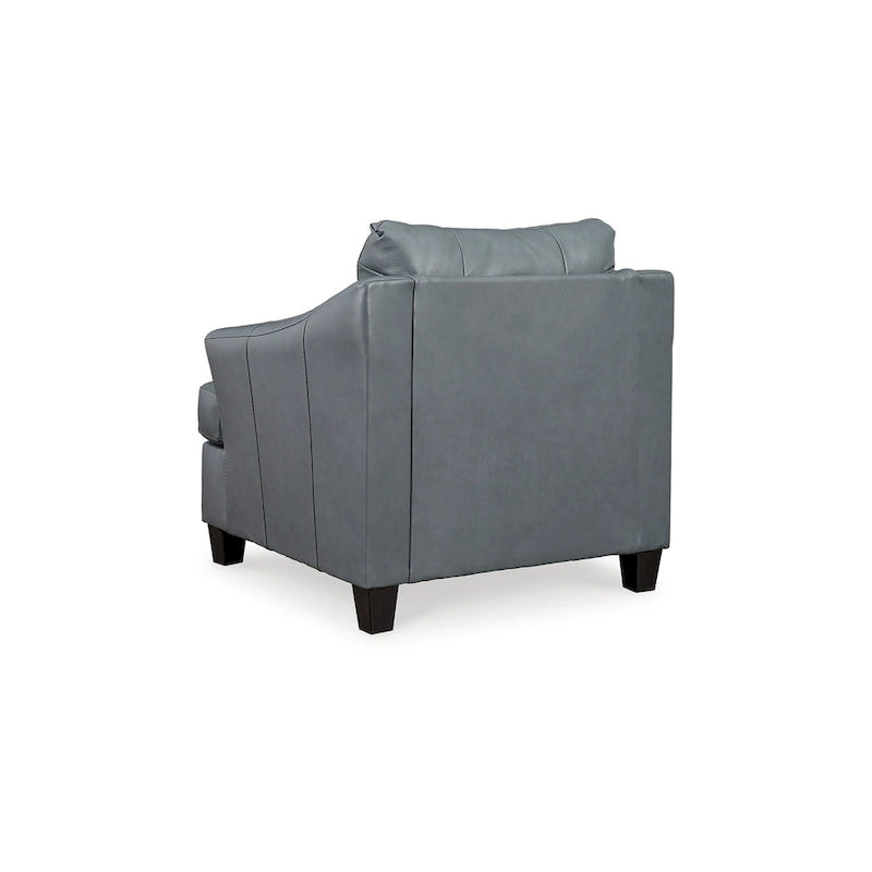 Metallic Gray Leather Accent Chair, Oversized Back Cushion, Single Seat