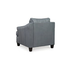 Metallic Gray Leather Accent Chair, Oversized Back Cushion, Single Seat