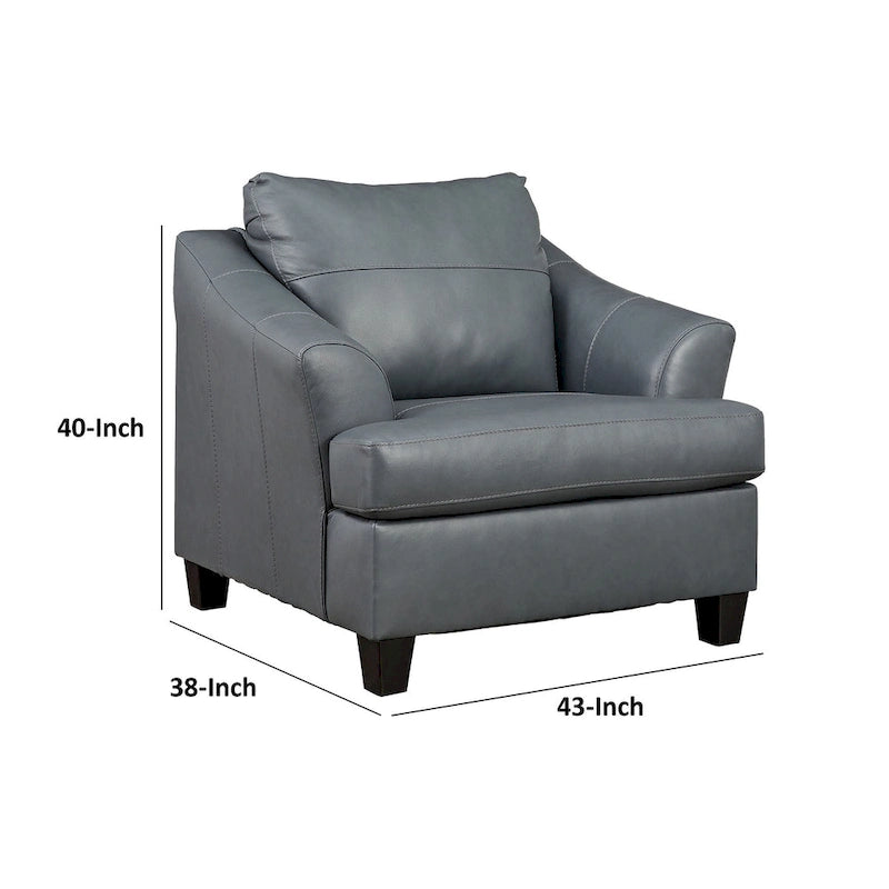 Metallic Gray Leather Accent Chair, Oversized Back Cushion, Single Seat