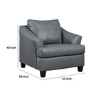 Metallic Gray Leather Accent Chair, Oversized Back Cushion, Single Seat