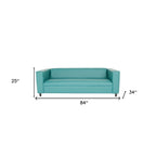 84 Blue Faux Leather Sofa With Black Legs