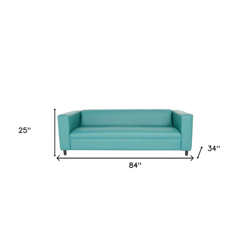 84 Blue Faux Leather Sofa With Black Legs