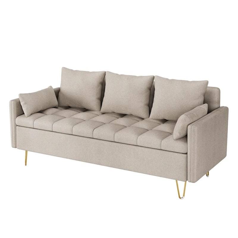 3-Seater Leather Sofa with Cushion, Couch for Living Room