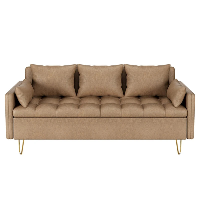 3-Seater Leather Sofa with Cushion, Couch for Living Room