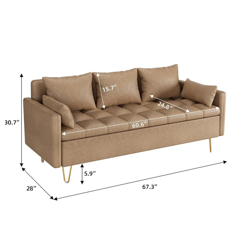 3-Seater Leather Sofa with Cushion, Couch for Living Room