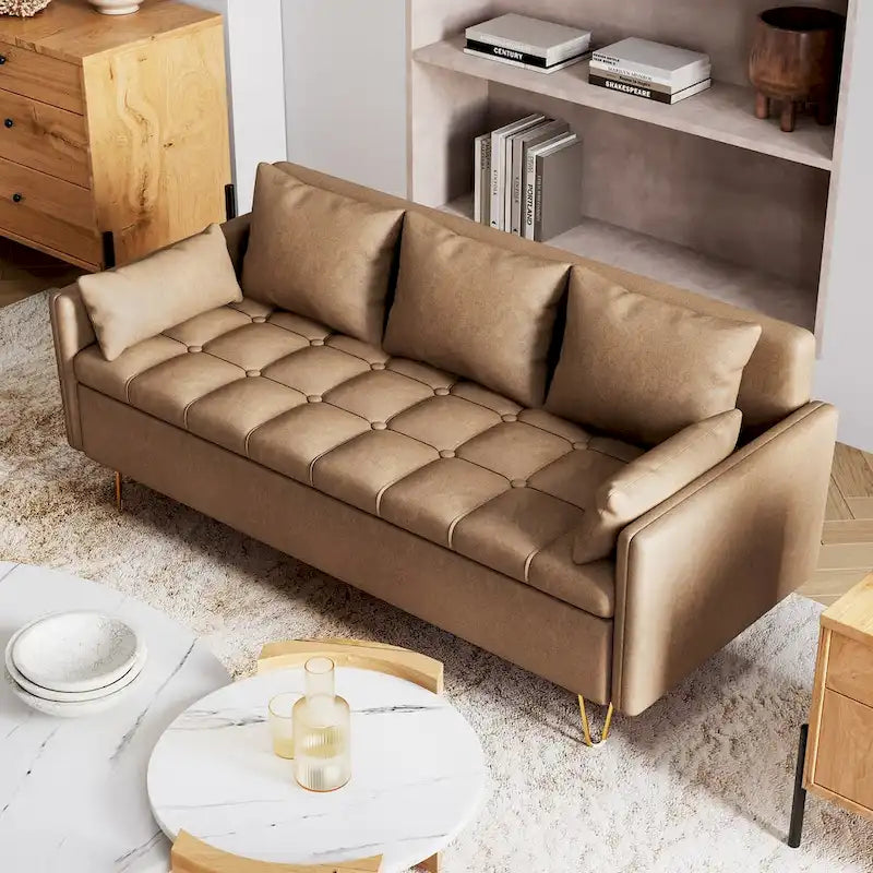 3-Seater Leather Sofa with Cushion, Couch for Living Room