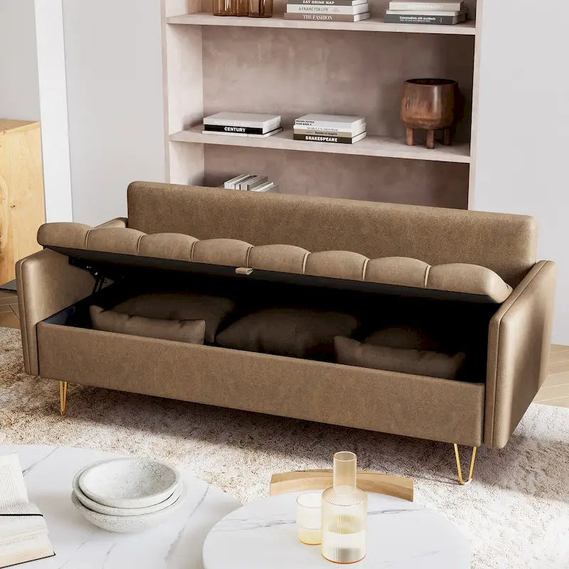 3-Seater Leather Sofa with Cushion, Couch for Living Room