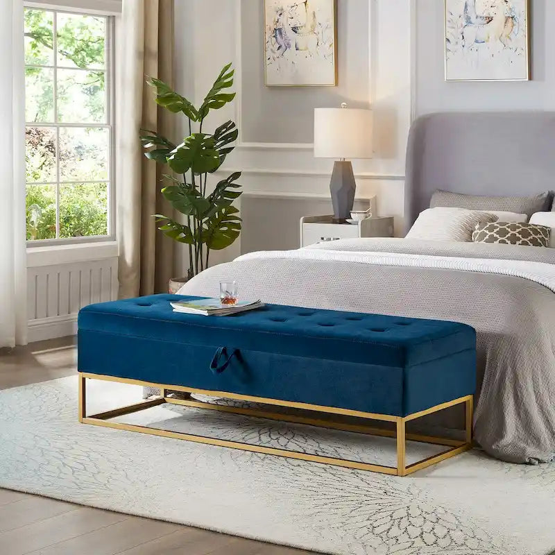 58.6 Bed Bench Metal Base with Storage Pink Velvet