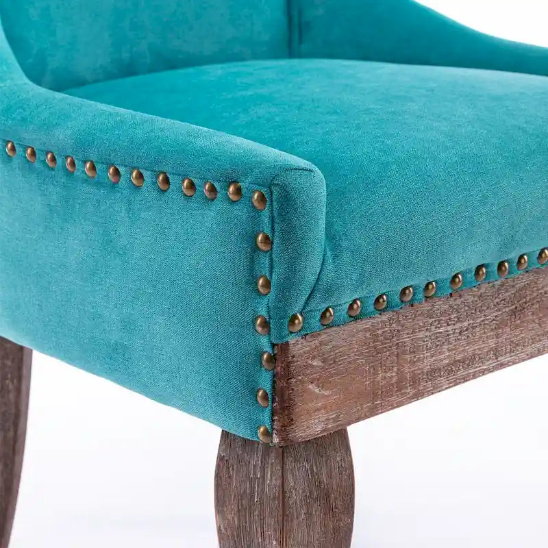 Ultra Side Dining ChairThickened fabric chairs with neutrally toned solid wood legs Bronze nail headSet of 2Blue