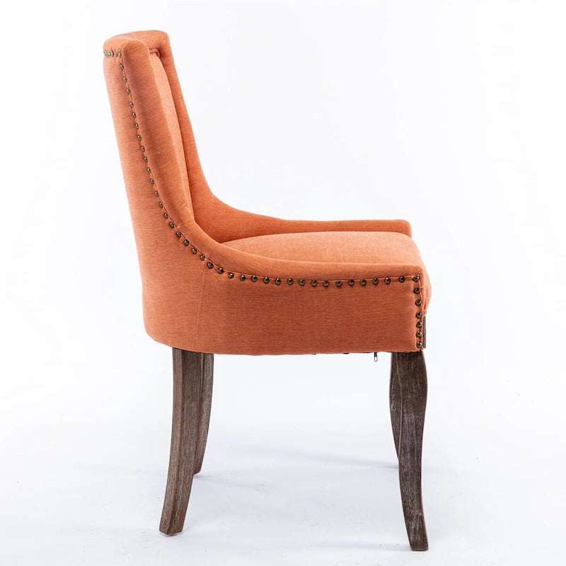 Ultra Side Dining ChairThickened fabric chairs with neutrally toned solid wood legs Bronze nail headSet of 2Blue