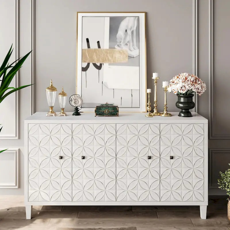 Accent Cabinet 4 Door Wooden Cabinet Sideboard Buffet