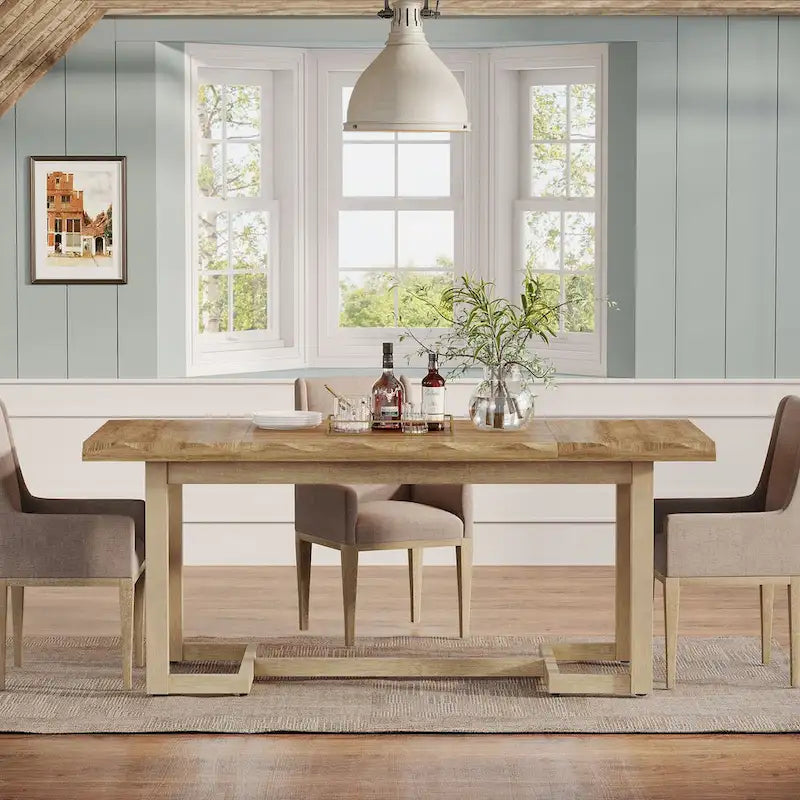 63-Inch Rectangular Dining Table with Solid Wood Leg and Thick Table Top for 4-6 People