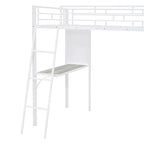 Twin Size Loft Metal Bed with 3 Layers of Shelves and Desk