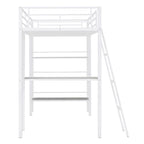 Twin Size Loft Metal Bed with 3 Layers of Shelves and Desk