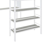 Twin Size Loft Metal Bed with 3 Layers of Shelves and Desk
