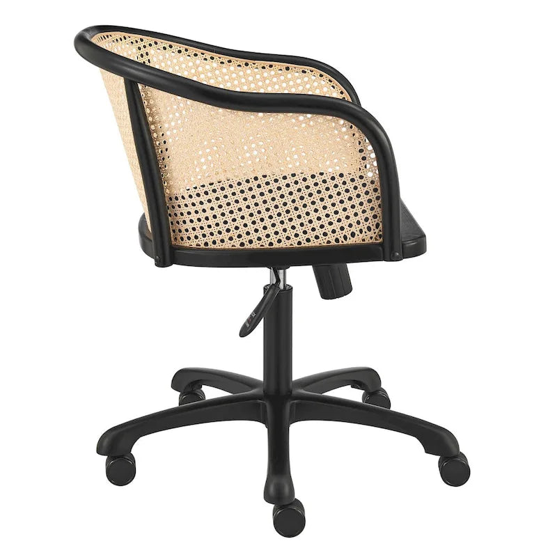 Black Office Chair, Cane Back, Velvet Seat, Single Seat