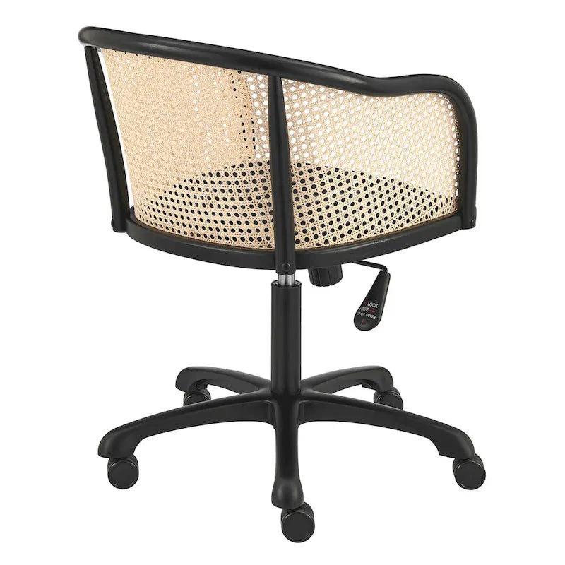 Black Office Chair, Cane Back, Velvet Seat, Single Seat