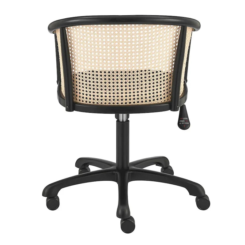 Black Office Chair, Cane Back, Velvet Seat, Single Seat