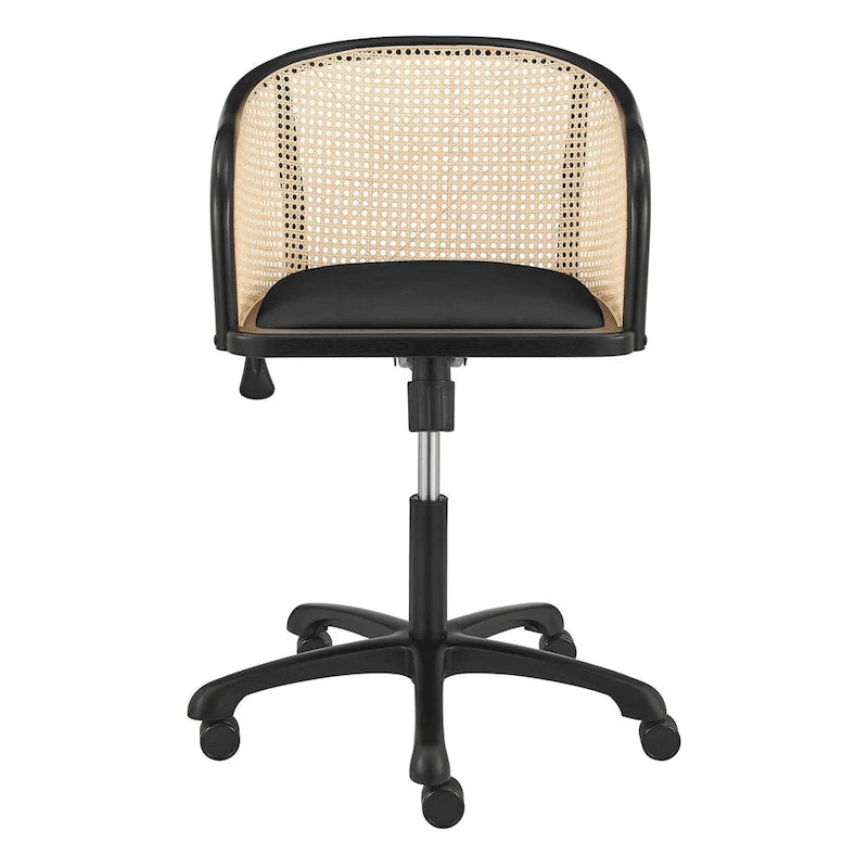 Black Office Chair, Cane Back, Velvet Seat, Single Seat