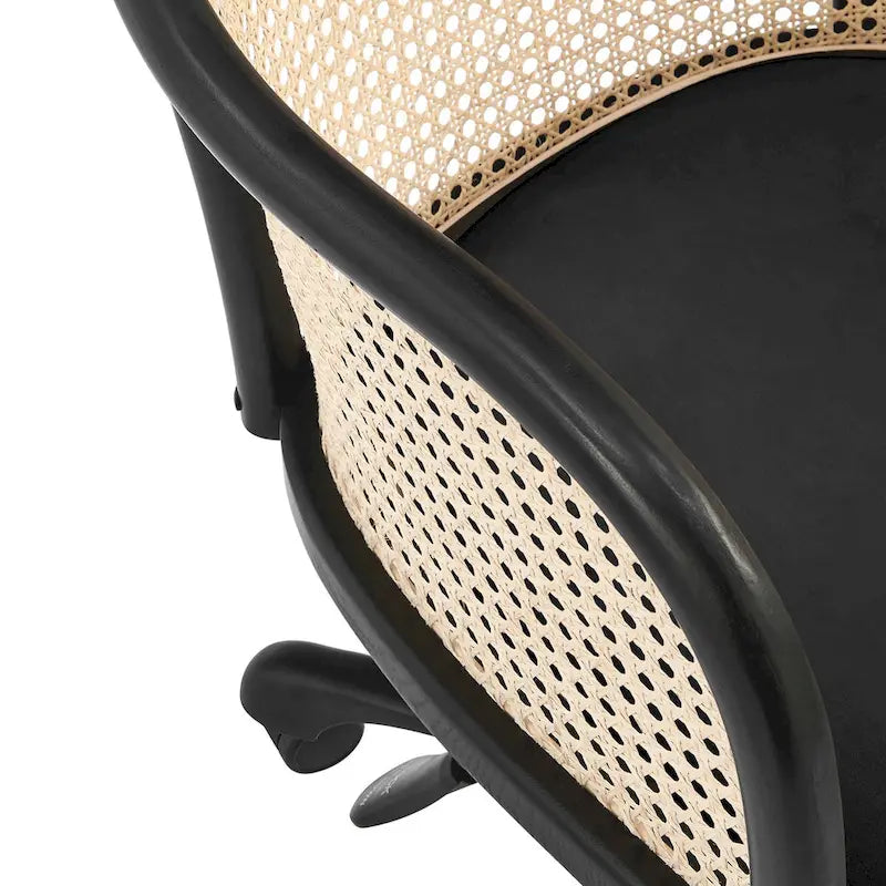 Black Office Chair, Cane Back, Velvet Seat, Single Seat